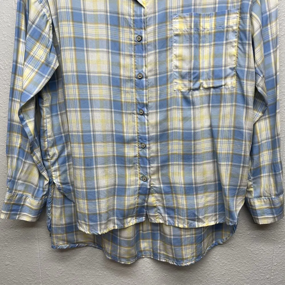 Ostin Plaid Womens Button Front Shirt Small Oversized Western Cowgirl Rodeo Chic Blue - Image 4