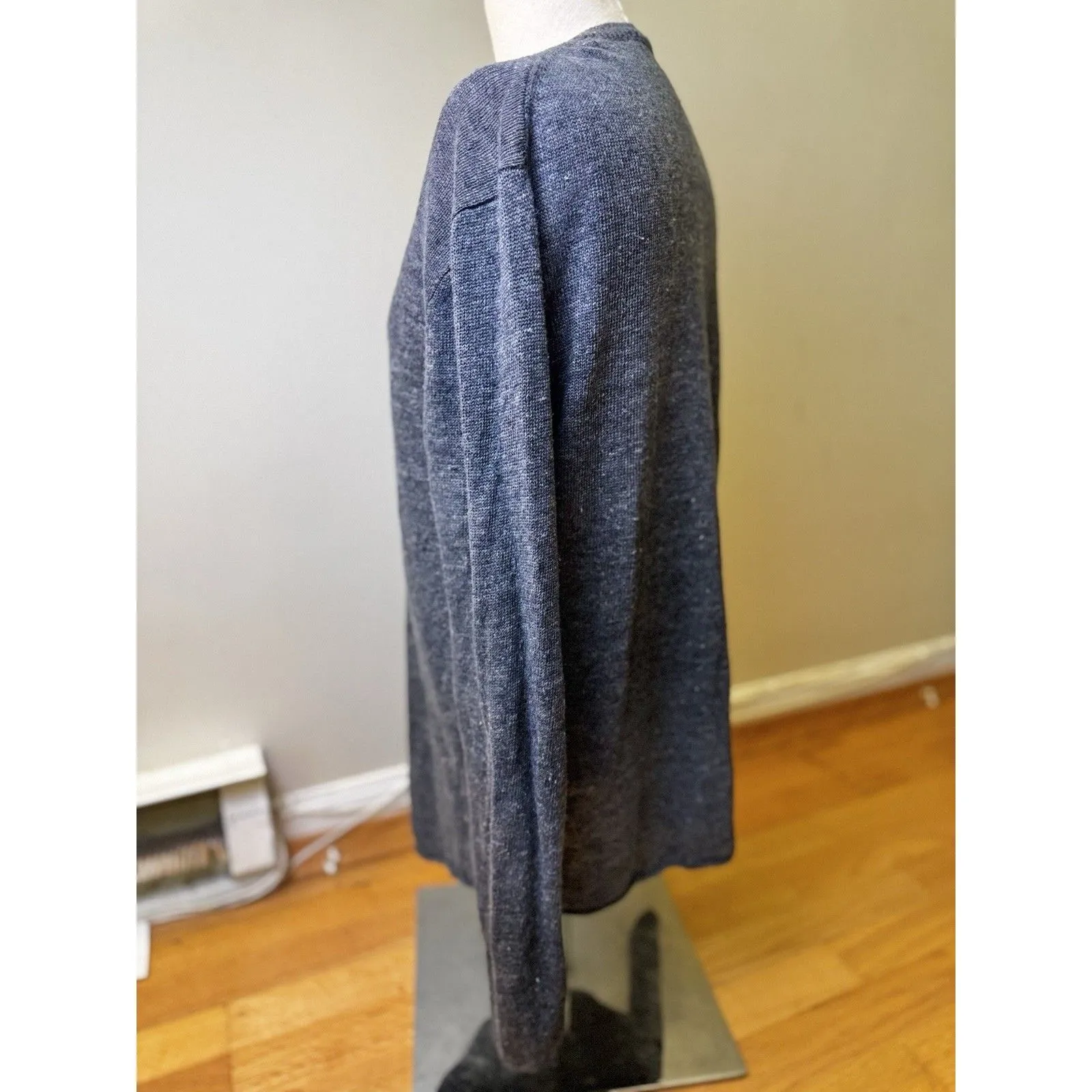 VINCE Blue Gray Heather Knit Linen Crew Neck Pullover Size M - Image 3