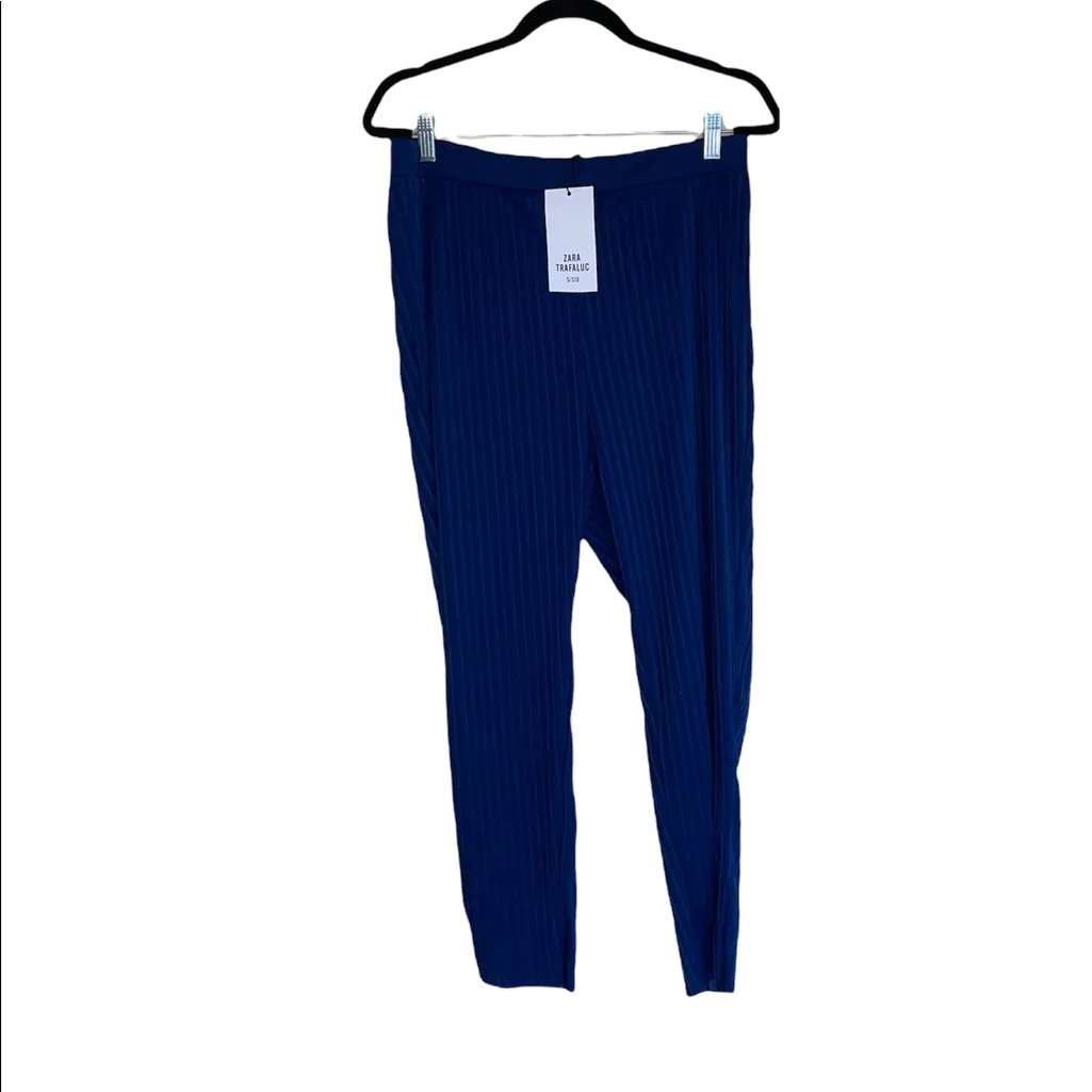 NWT ZARA High Waisted Ribbed Pleated Wide Leg Crop Pant Trouser Medium - Image 8