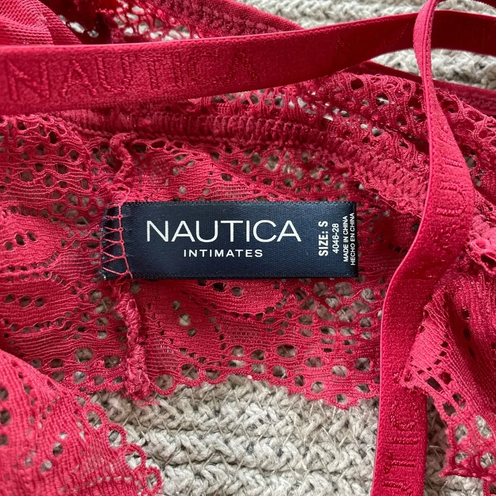 Nautica Burgundy Red Lace Adjustable Strappy Back Racerback Bralette Size Small - Image 2