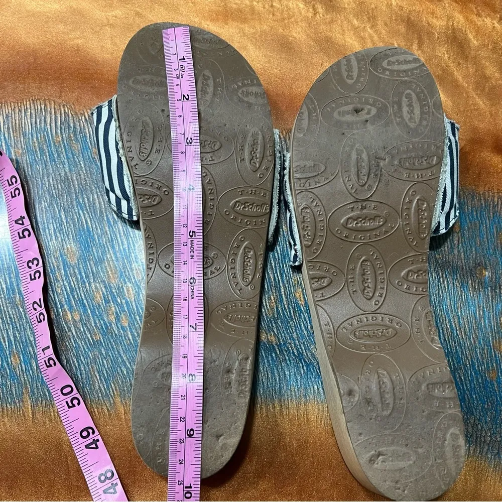 VTG Dr. Scholl's Striped Strap Sandals wooded clog Navy White size 9 - Image 7