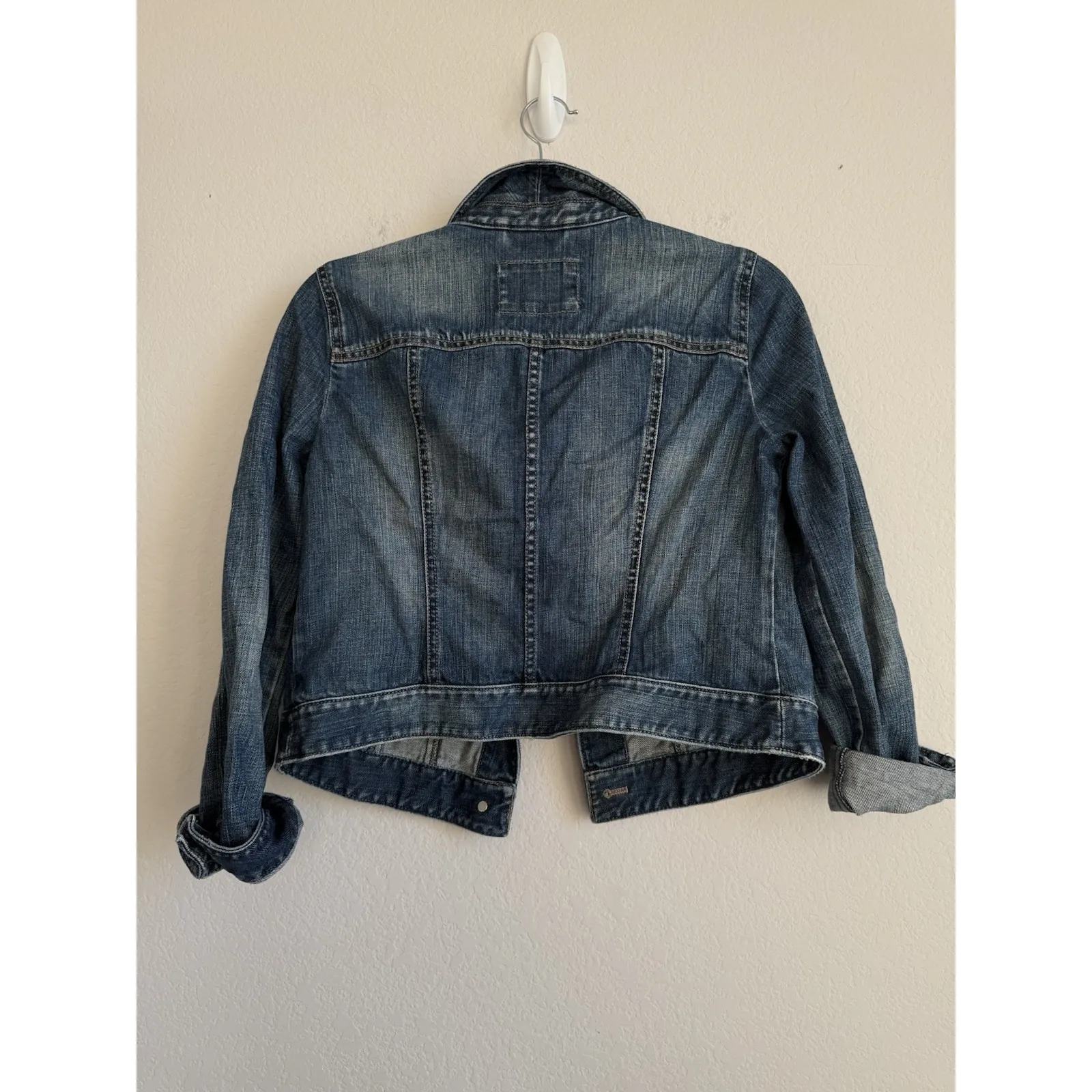 Ann Taylor Loft Distressed Cropped Denim Jean Jacket Women's Size 8P Casual - Image 2