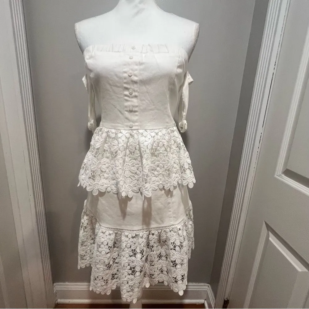 NWT Endless Rose White lace Tiered off the shoulder women's mini dress large - Image 3