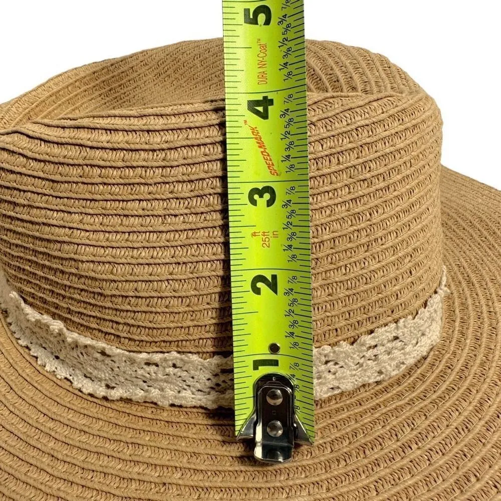 Vintage Straw Brim Hat O/S Tan - Image 4