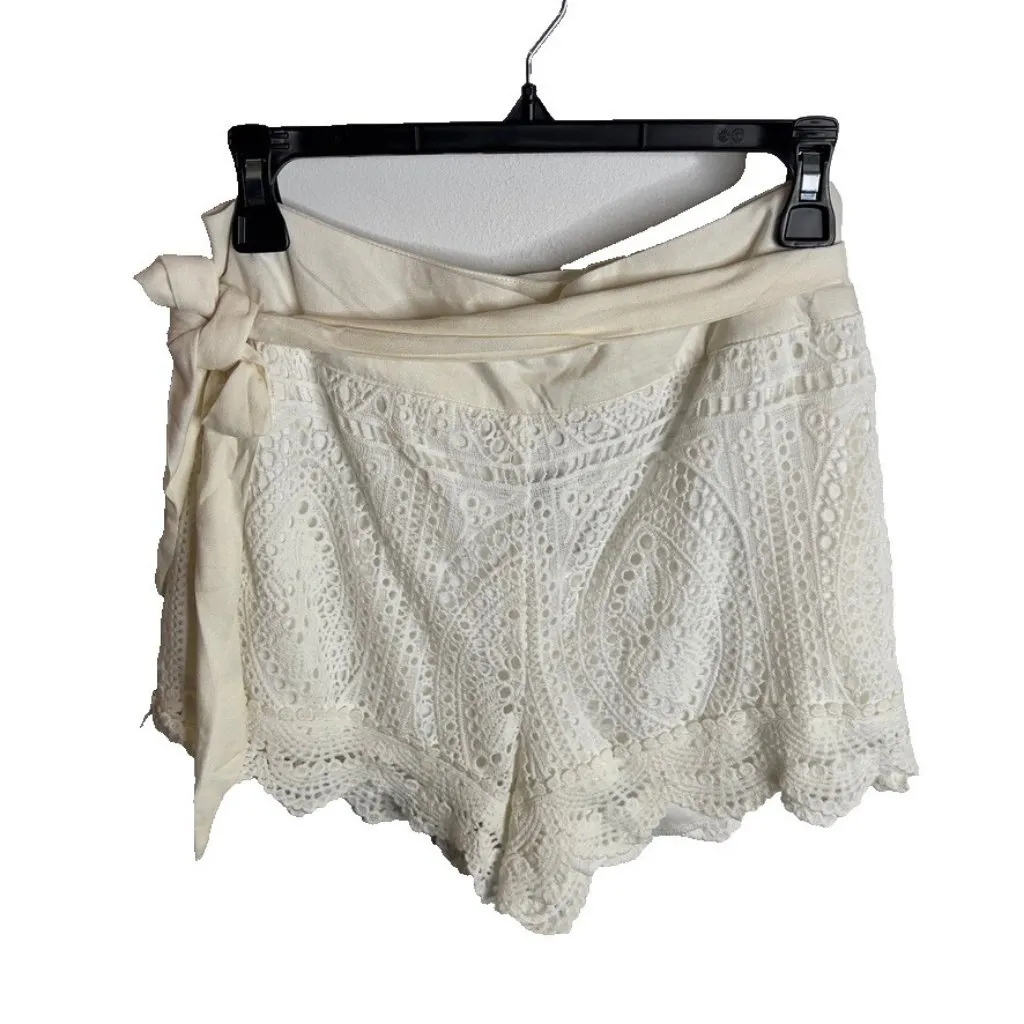 Surf Gypsy Womens Crochet Belted Shorts Swim Cover-up Ivory Size L - Image 3