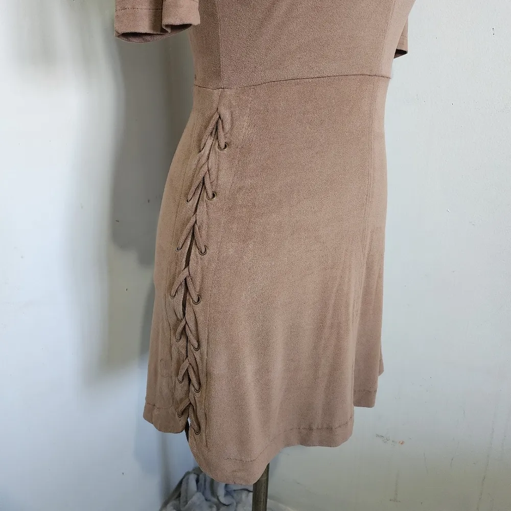 HeartSoul Faux Suede Tan Lace up Sides Dress - Image 4