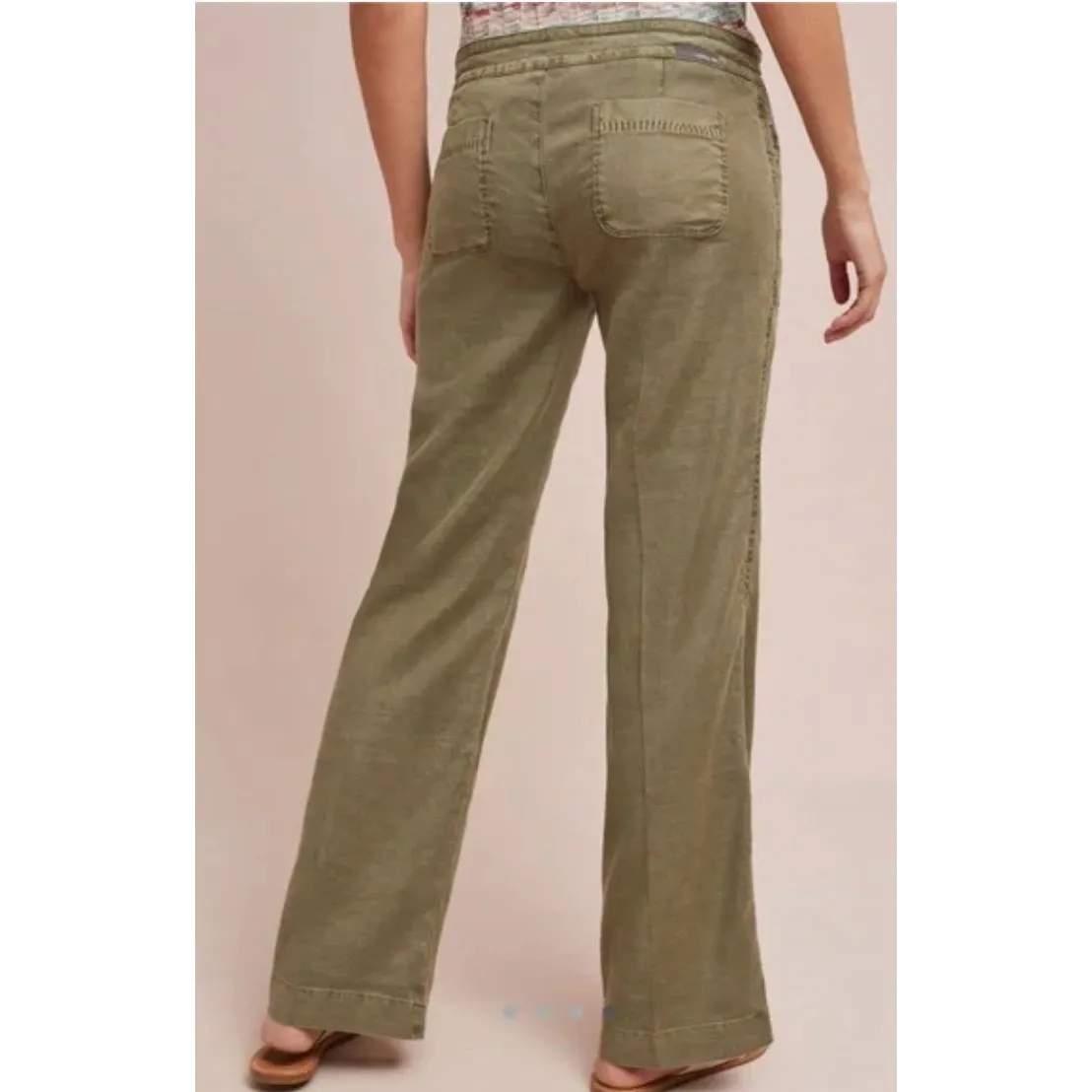 LEVEL 99 Pants Womens 27 Green Leandra Lounge Linen Blend Wide Leg Drawstring Green - Image 3