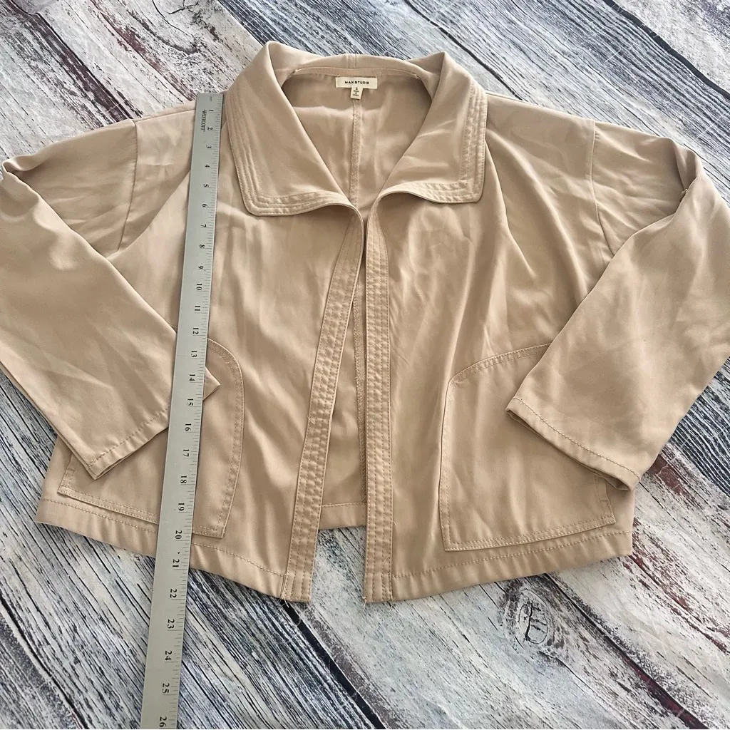 Max Studio Cropped Trench Women's Khaki Blazer Jacket - Image 8