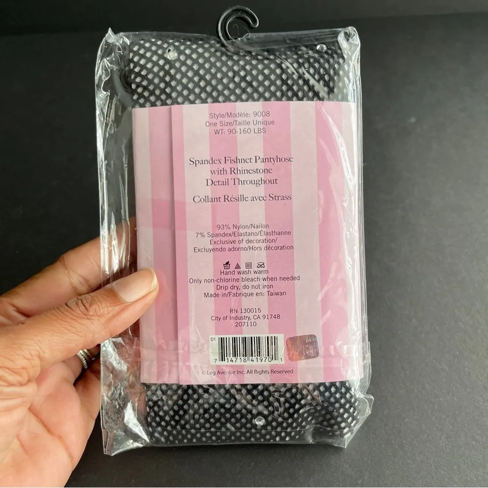 LEG AVENUE | Black Rhinestone Embellished Fishnet Pantyhose Sz OS - Image 4