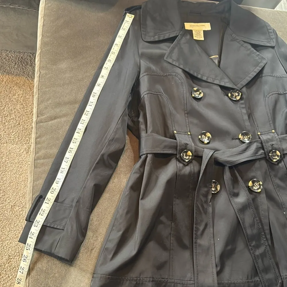 Women’s Jones New York Sport Classic Black Trench Coat Jacket Belted Size XL - Image 9