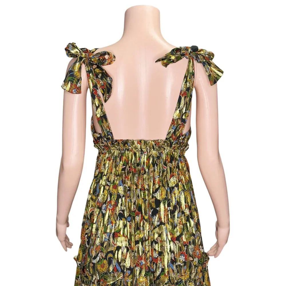 SÉZANE Graziella Silk Maxi Dress, Prints Champs Fleuri Lurex, FR40/US8 - Image 14