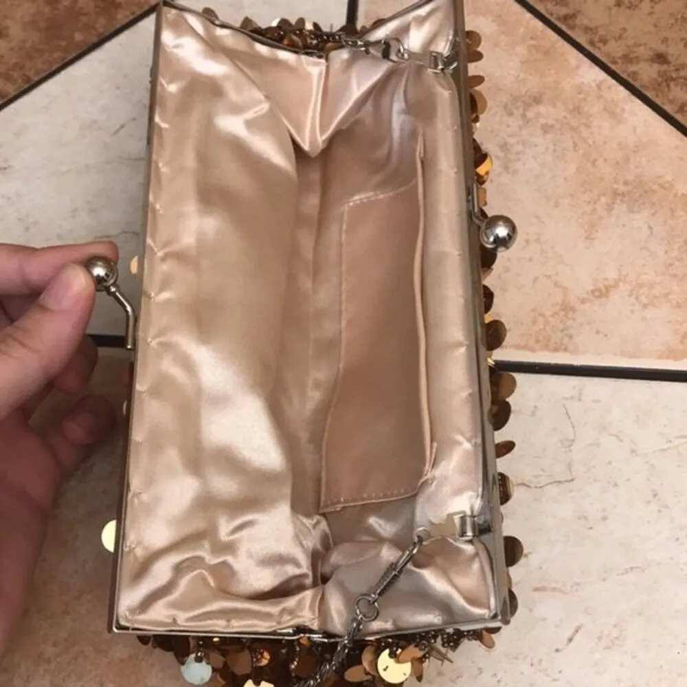 Vintage Y2K gold sequin beaded clutch cocktail purse evening bag with chain - Image 7