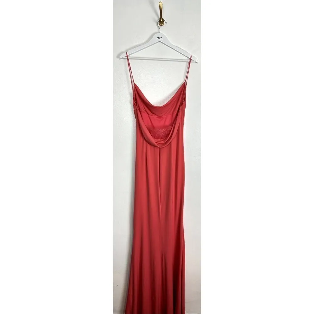 KATIE MAY Surreal Cowl Back Evening Dress in Coral Size Large - Image 9