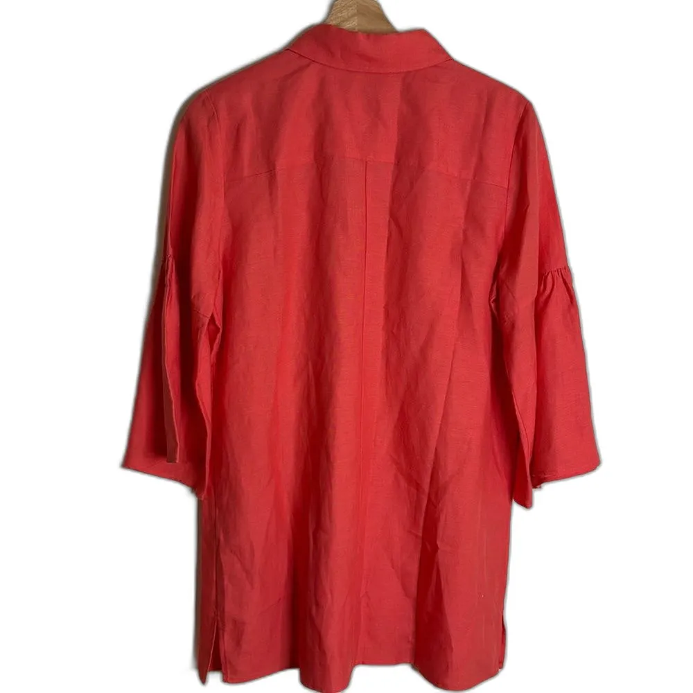 Soft surroundings ladies linen blend button up casual bell sleeves shirt Medium - Image 7