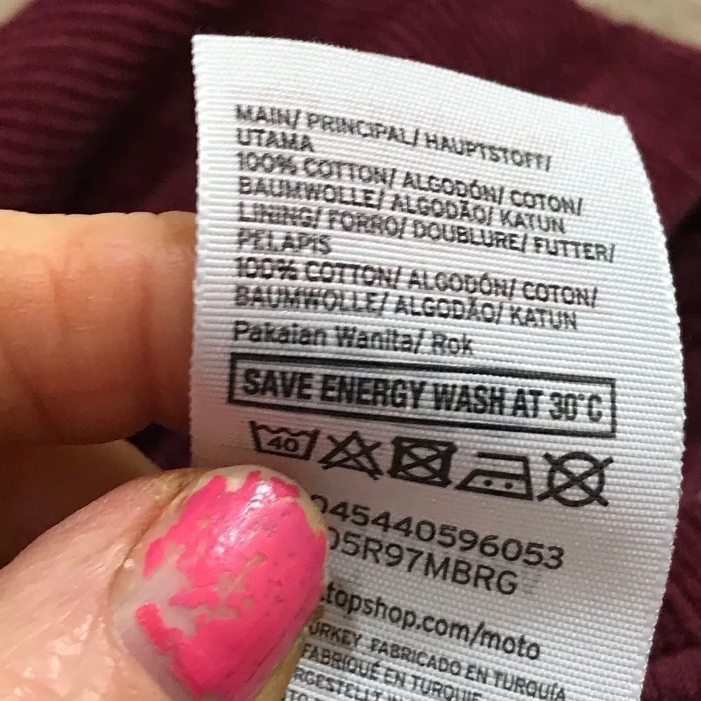 Topshop Moto Burgundy Corduroy Mini Skirt Size 4 - Image 6