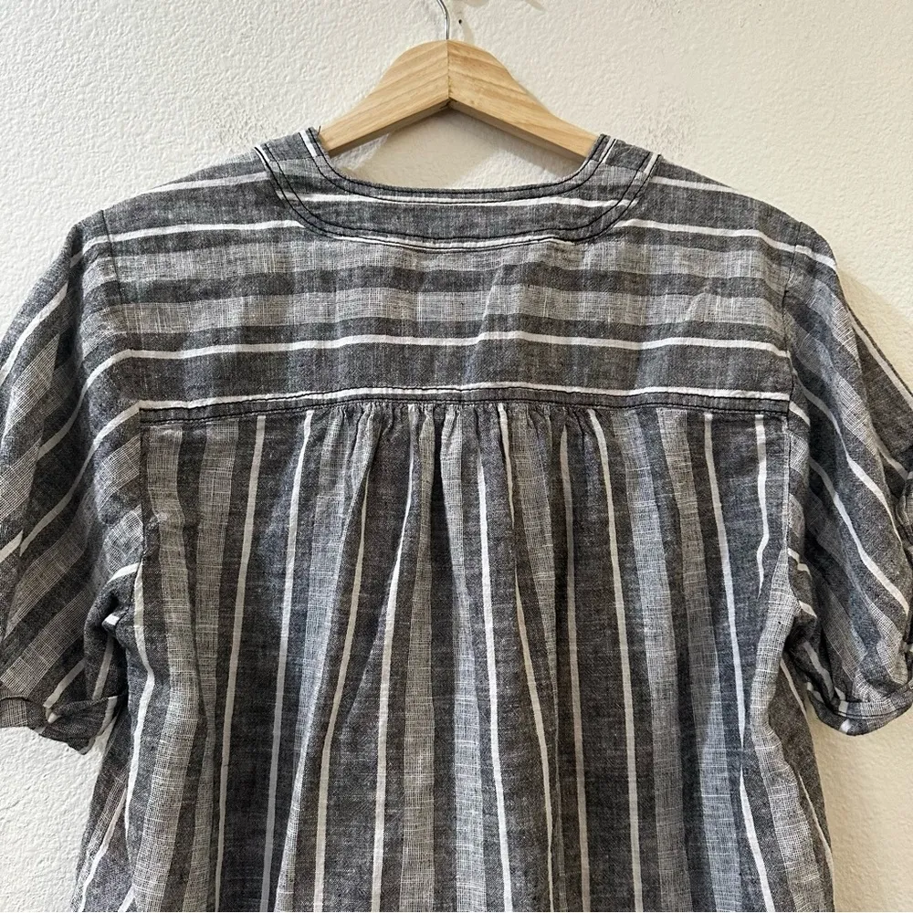 Anthropologie Pilcro Women's Linen Henley Surf Striped Shirt Size XS Gray - Image 9