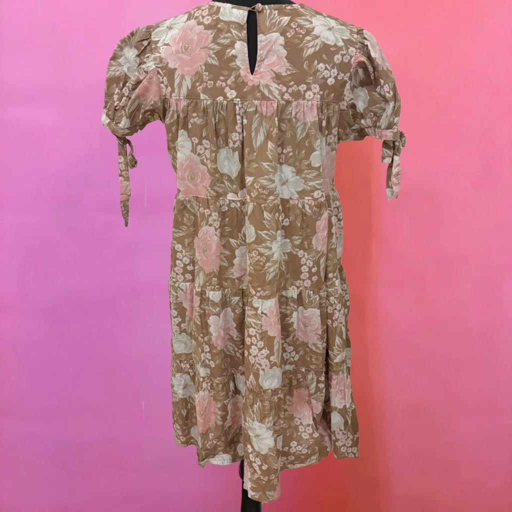 Urban Outfitters Pastel Brown, Pink & White Floral Babydoll Dress - Size Medium - Image 10