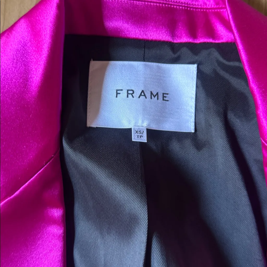 FRAME Strong Shoulder Blazer Jacket Magenta Pink - Image 2
