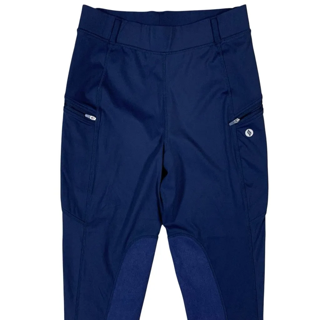 Santiny Navy Equestrian Riding Pants S Zip Pocket Knee Patch Stretchy Blue - Image 2