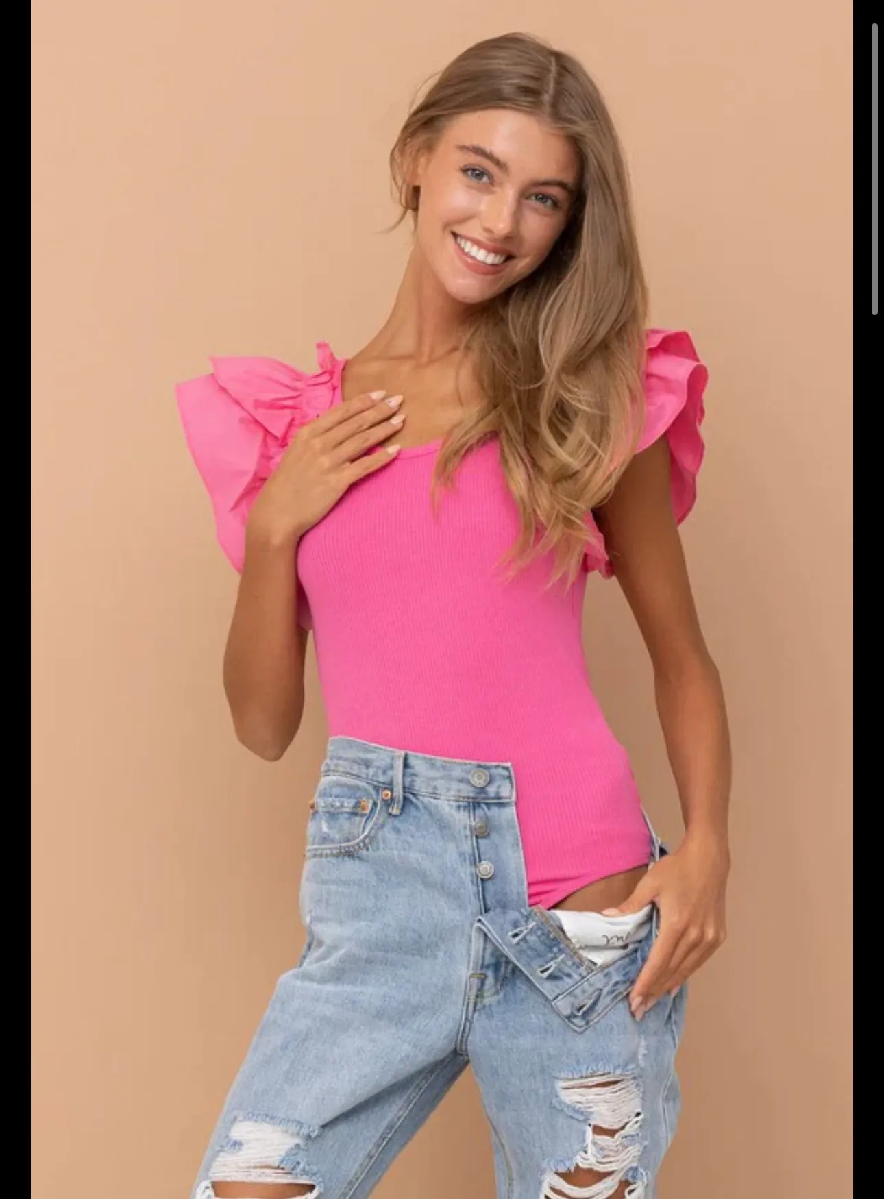 Pink Ruffle Sleeve Bodysuit Size L - Image 4