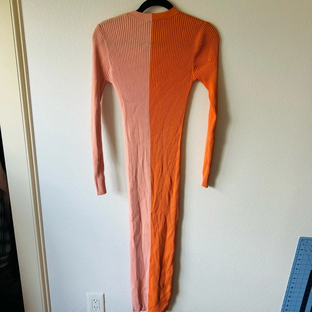 Staud Shoko Color Block Ribbed Sweater Dress Persimmon Orange - Image 6