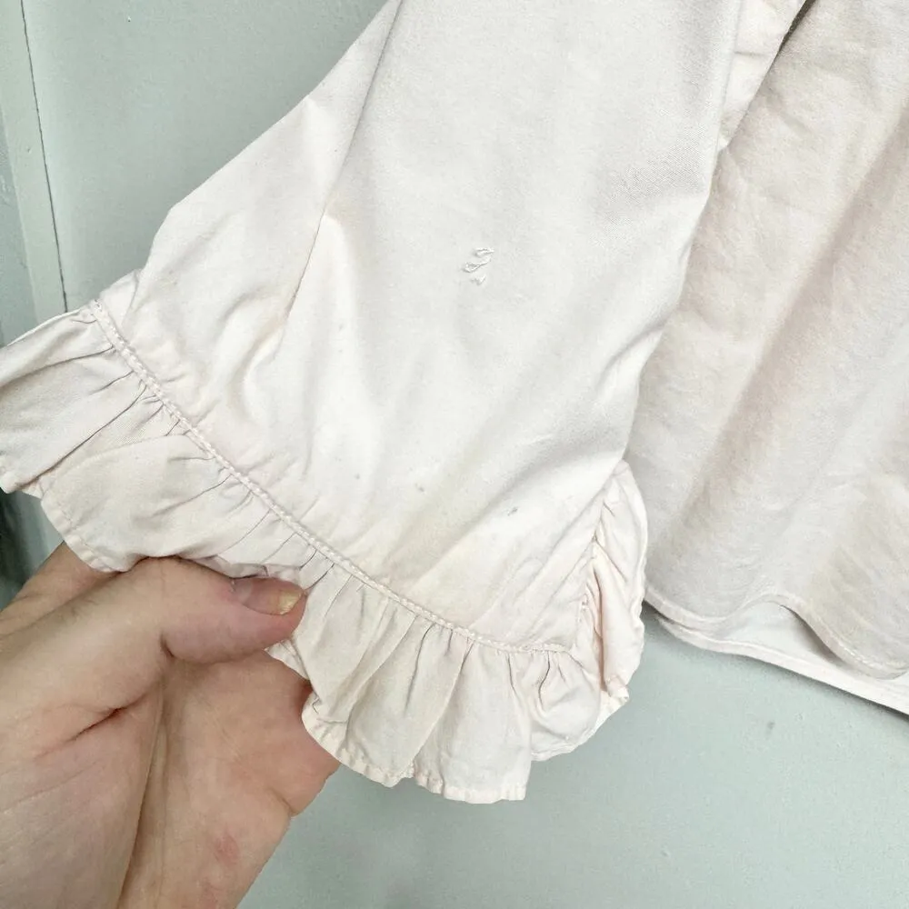 Tory Burch Women Light Pink Ruffled Neckline Long Sleeve V Neck Blouse Size 4 - Image 2