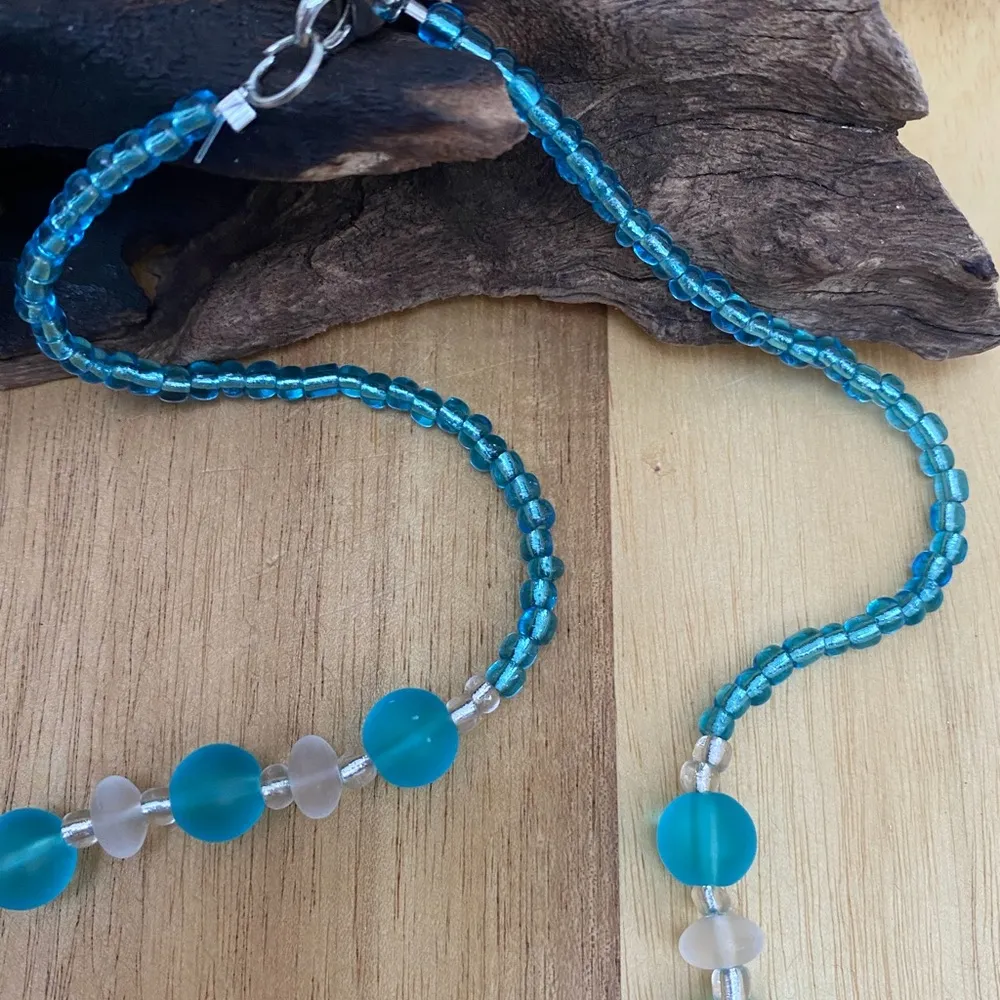 Artisan Hand Crafted Women’s Blue and White Beach Sea Glass Bead Necklace - Image 3