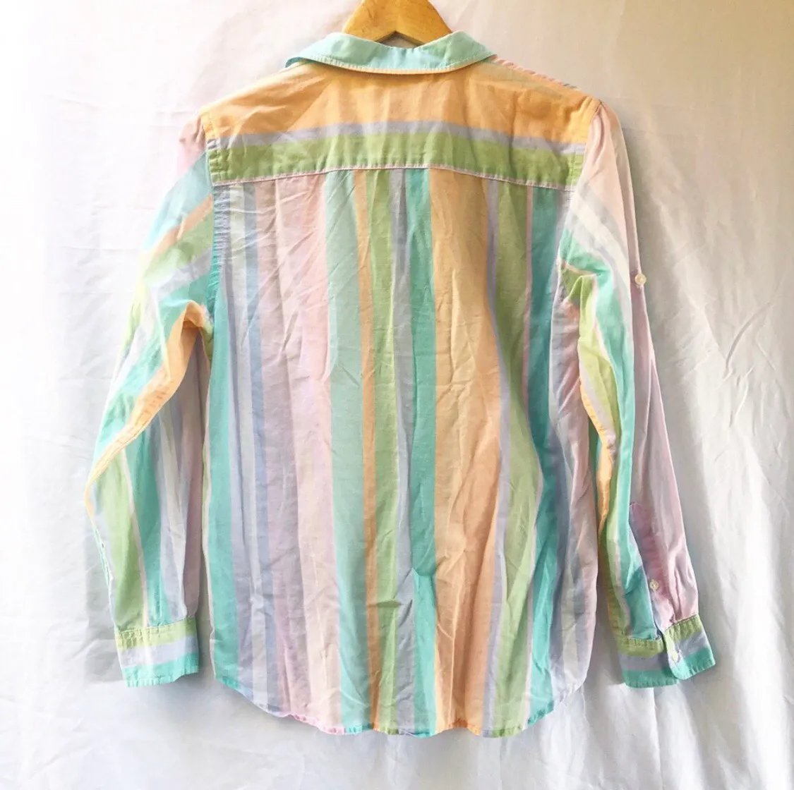 | VINTAGE PASTEL STRIPED BUTTON DOWN SHIRT SMALL - Image 7