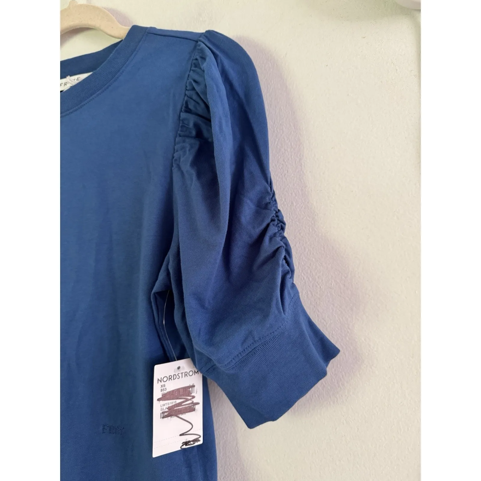 Frame Frankie Ruched Puff Sleeve Top Slate Blue Tshirt Size XS - Image 3