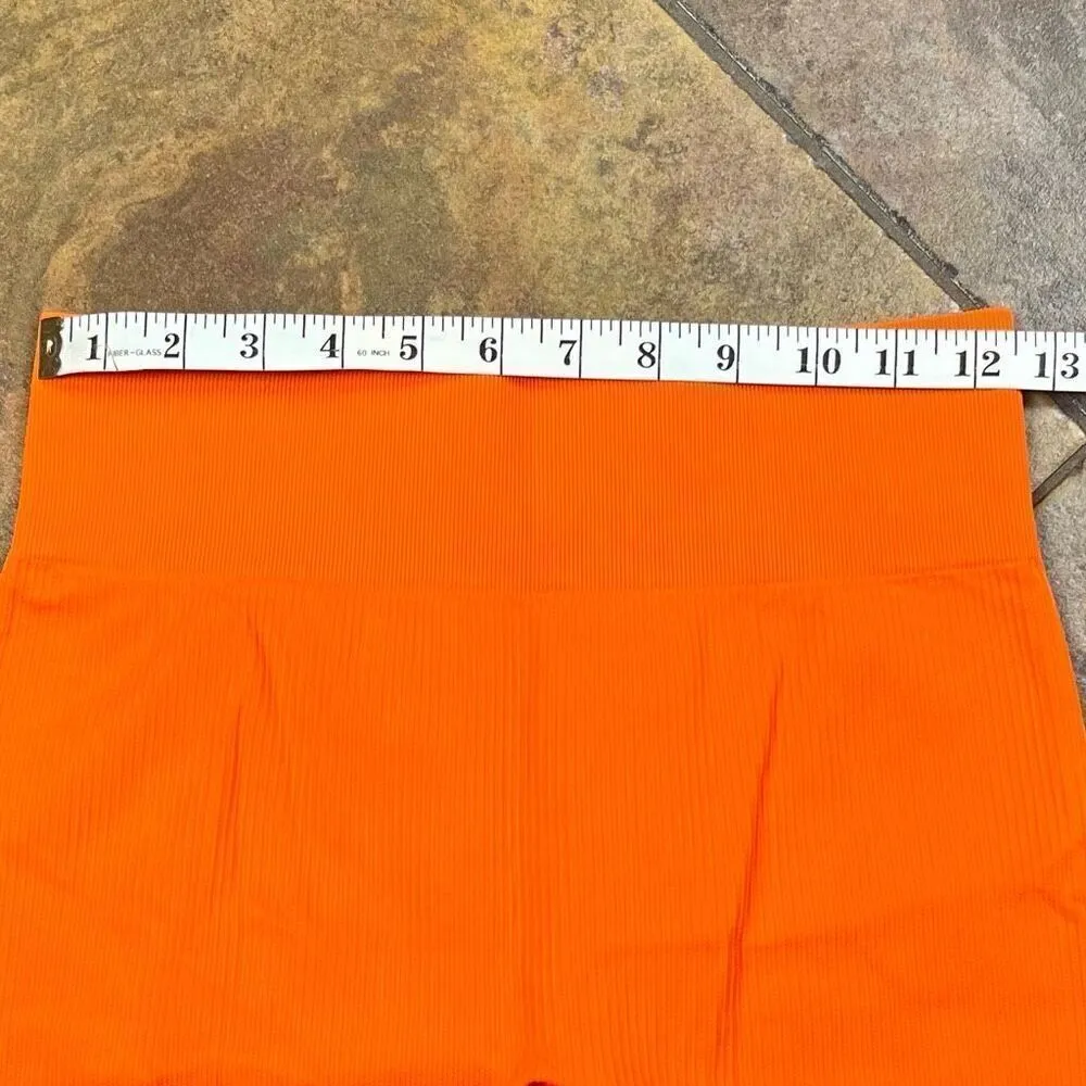 Women’s Flex Rib Crop Top Matching Shorts Set Medium Orange - Image 7