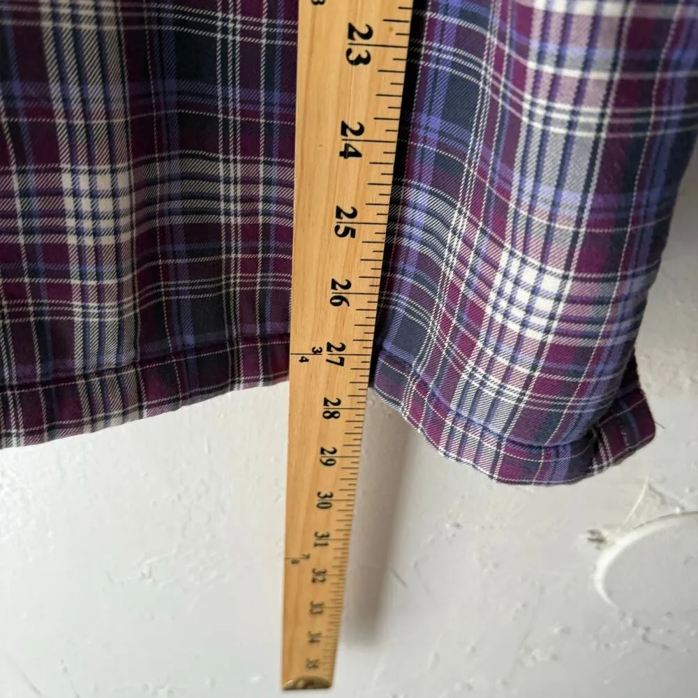 L.L. Bean Womens Size Medium Purple Plaid Fleece Lined Button Up Shacket Sweater - Image 7