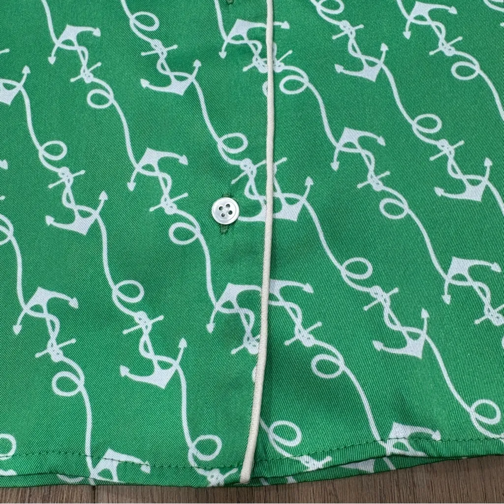 🌟SANDRO🌟 NAUTICAL PRINT SHORT SLEEVE BUTTON FRONT SHIRT BLOUSE GREEN SZ 0 XS - Image 6