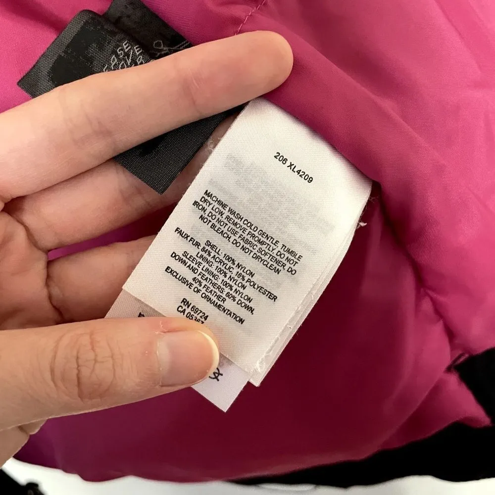 Columbia long sleeved puffer coat pockets winter style pink black removable hood - Image 7