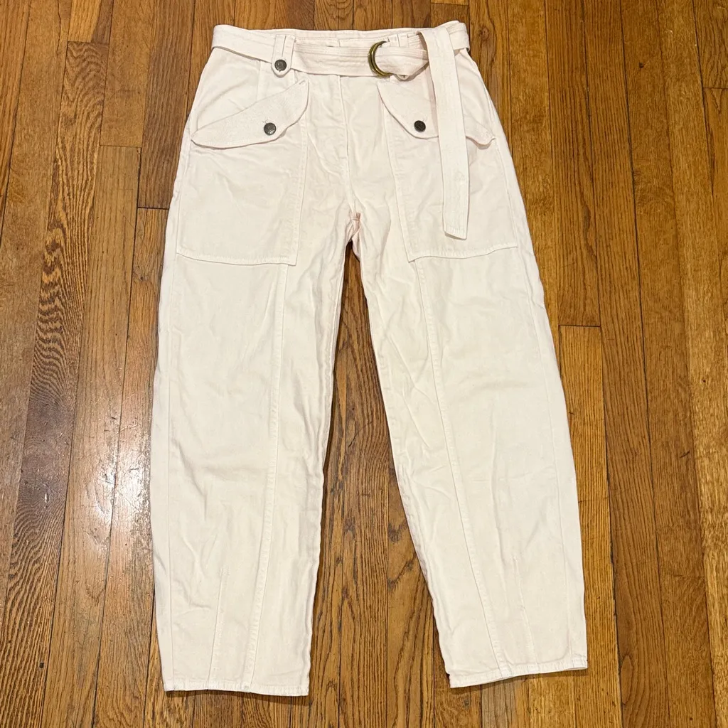 Ulla Johnson waverly denim pant jeans belted oat cream colorway STAINS 4 cotton - Image 2