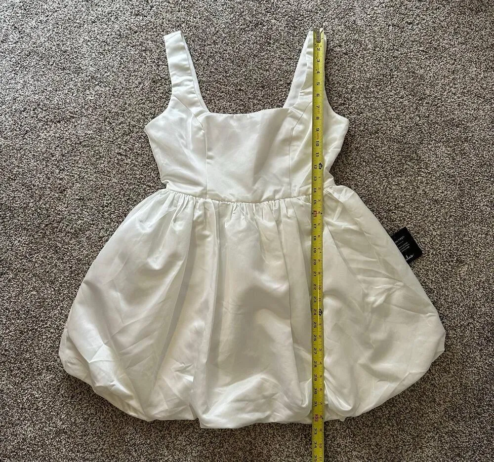 Lulu’s Regal Cutie white satin bubble hem mini dress size L NWT - Image 9