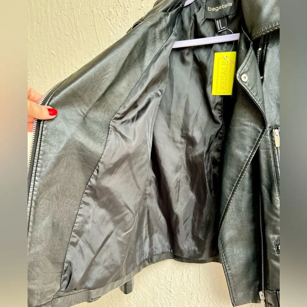 Bagatelle NYC faux vegan leather black motorcycle jacket Medium women - Image 8