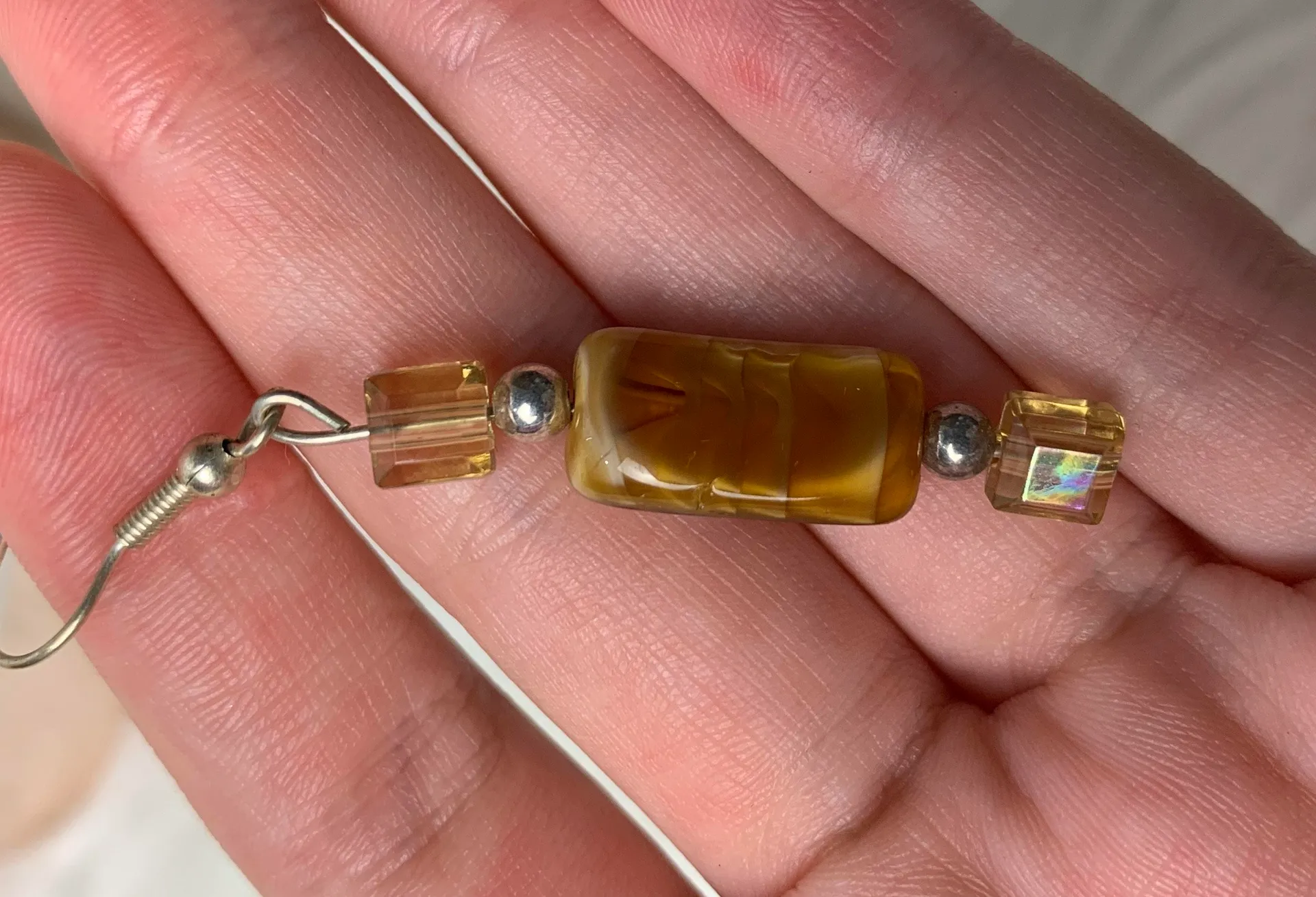 Handmade Brown Stone Drop Earrings - Image 2