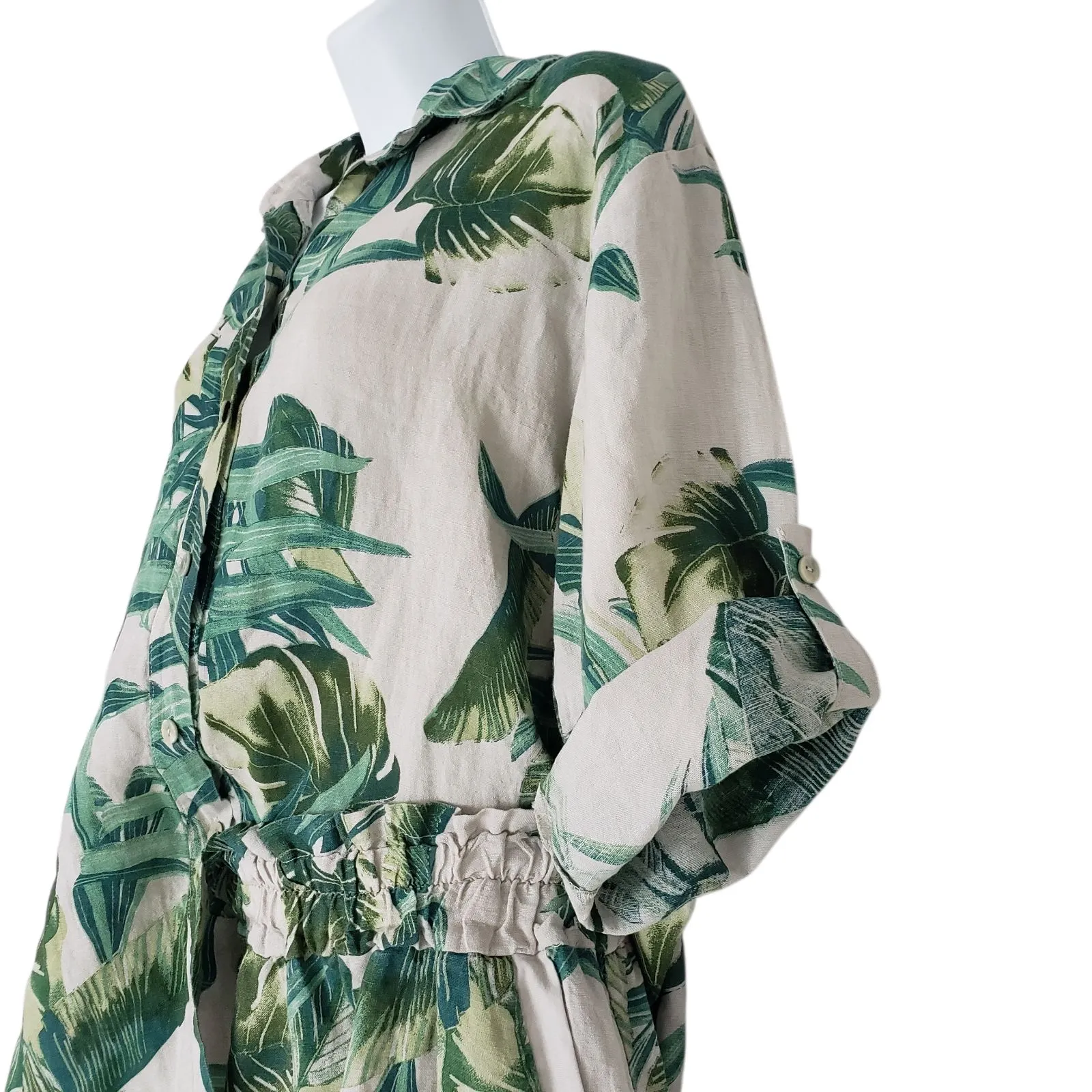 PURO LINO 100% Linen Italy Palms XL Set 2 Piece Blouse & Short Casual - Image 5