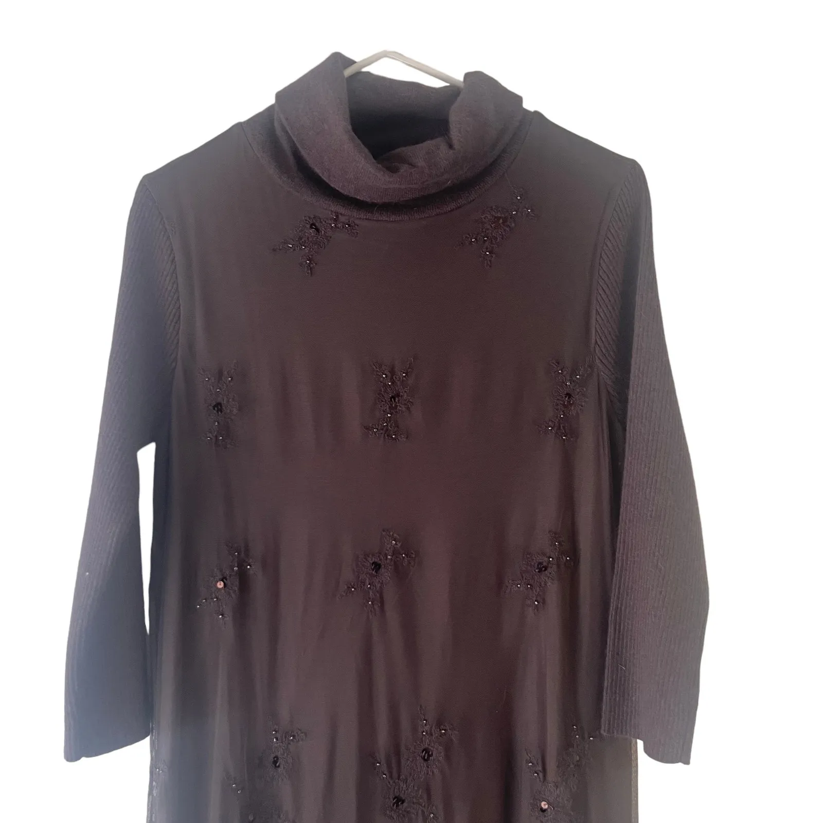 Sundance Women's Size Small Brown Embroidered Floral Brown Sweater Dress - Image 2