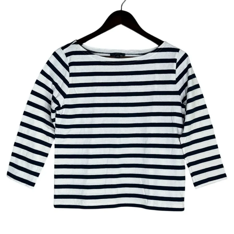 J. Crew Cotton Knit Striped 3/4 Sleeve Boat Neck Sweater XS Navy Blue White - Image 12