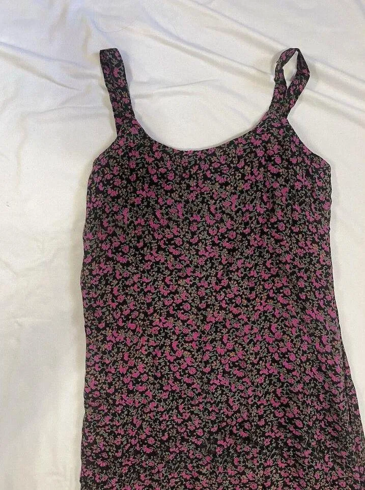 Vintage Dainty Floral 100% Silk Tank Maxi Dress Sz Medium Fashion Fuse Goth 90s - Image 3