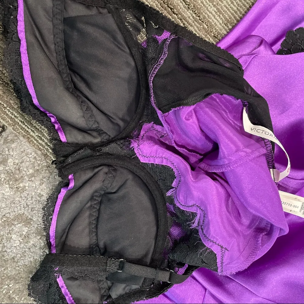 Vintage 90s Victoria’s Secret Purple Satin Lace Midi Slip Dress Slit Sz XS - Image 15
