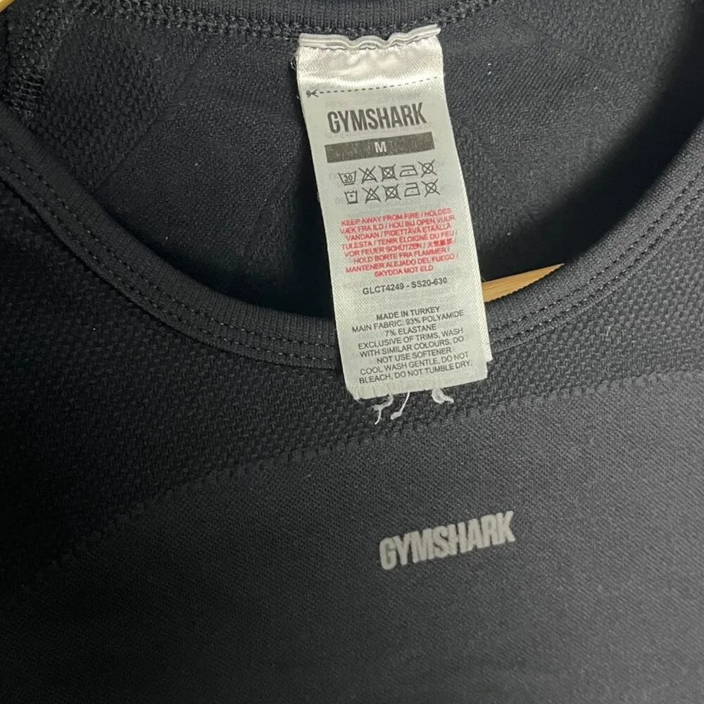 Women's M Long Sleeve Fitted Athletic Crop Top Black Contour Workout - Image 3