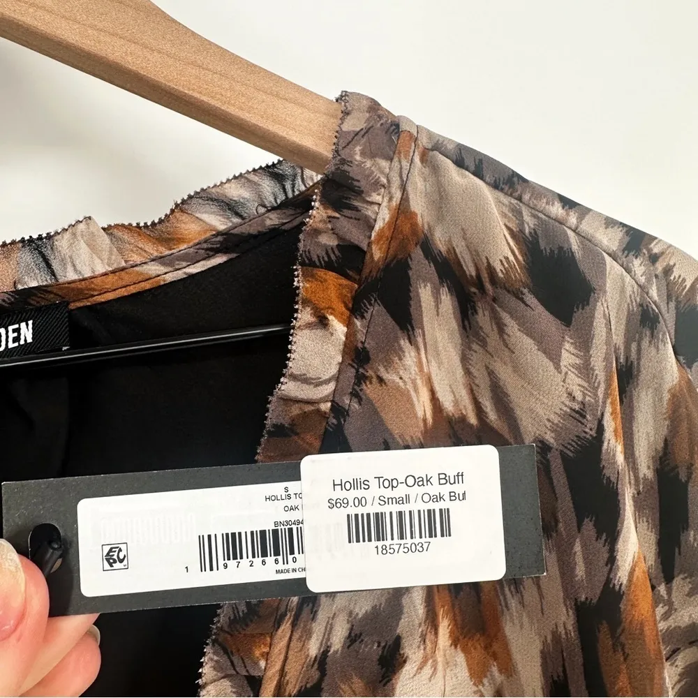 NEW Steve Madden Hollis Brushstroke Chiffon Blouse Top Black Tan Women's S - Image 8