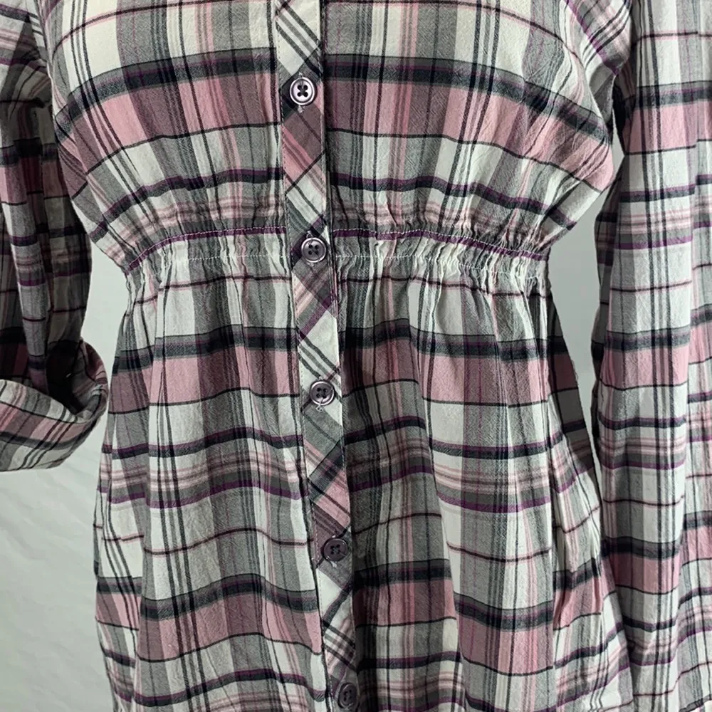 Oh Baby By Motherhood Plaid Pink Purple Black Button Down Long Sleeve Top Size S - Image 4