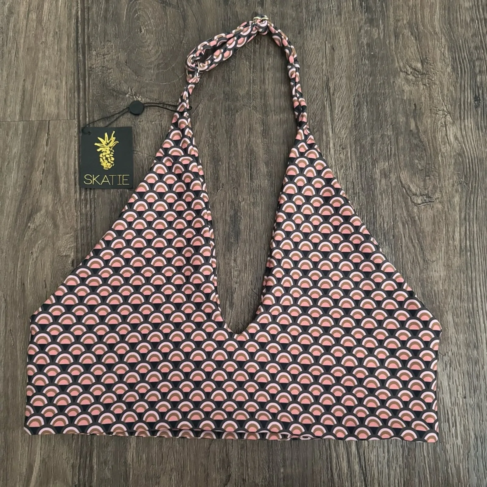 NEW Skatie Lacey Halter Bikini Top in Waikiki Print XL - Image 3