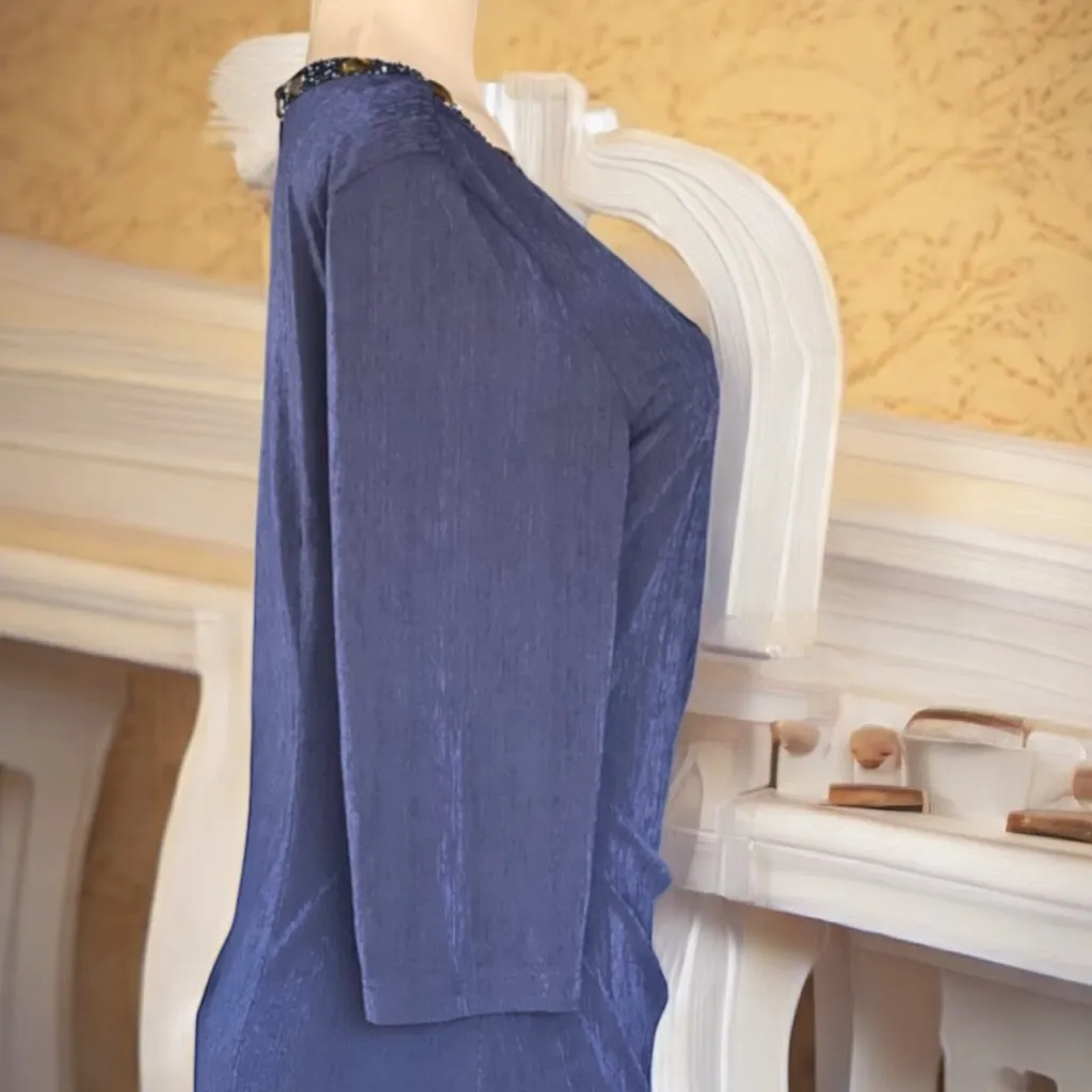 Patra Vintage Beaded Ruched Blue Dress Size 12 - Image 5