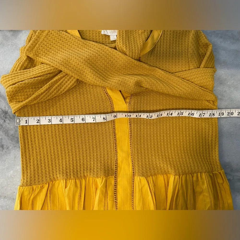 NWT Suzanne Betro Size S Mustard Waffle Knit Knotch Neck Empire Waist Tunic - Image 10