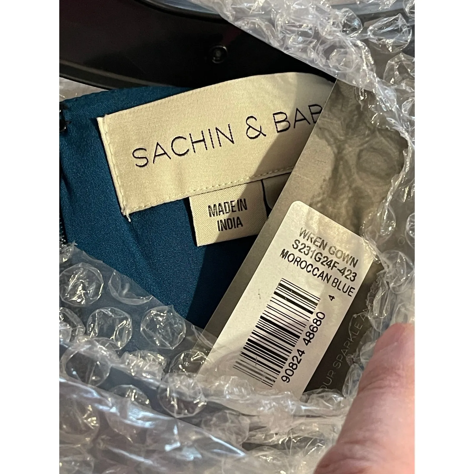 Sachin & Babi NEW Size 10 Moroccan Blue Crepe Embroidered Wren Cape Maxi Gown - Image 12