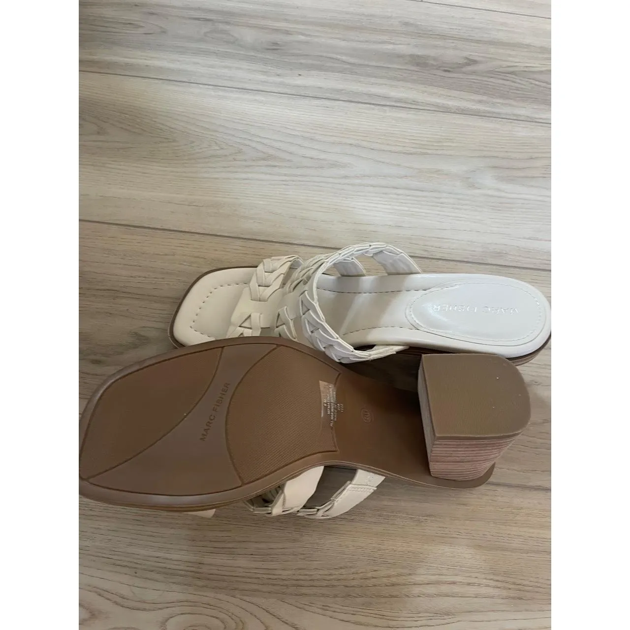 NWT Marc‎ Fisher Womens White Ivory Braided Strappy Block Heel Sandals Size 9 - Image 5